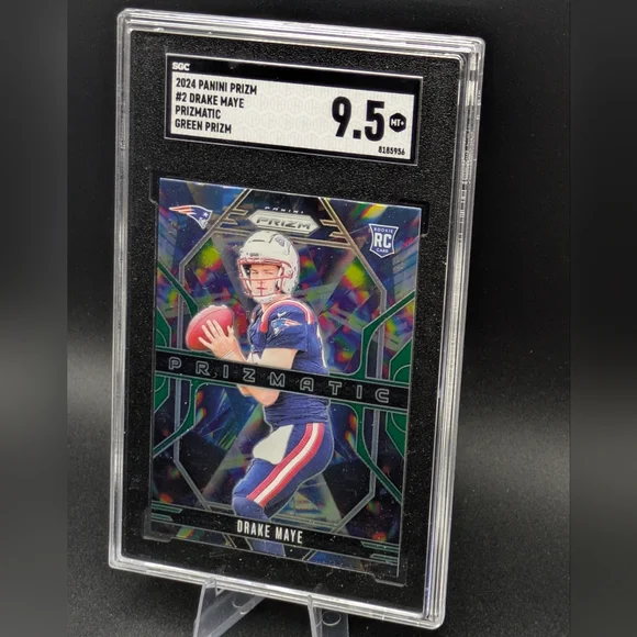 Drake Maye Rookie Card 2024 Green Prizm Prizmatic #2 SP SGC 9.5 Mint Patriots RC - Picture 2 of 4